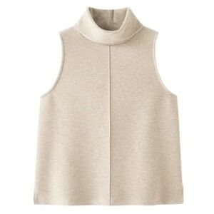 NWT OGL Turtle Neck Split Hem Top Size L Heather Beige/Cream Knit Split Hem